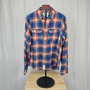Abercrombie & Fitch Flannel Shirt Mens M Blue Red Plaid Muscle Fit Soft Cotton